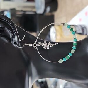 SILVER and GREEN BEADED FAIRY HOOP EARRINGS